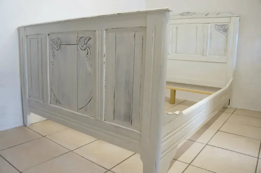 Art Deco French Small Double (Short 6ft) Wooden Bed Frame Cream - Image 8