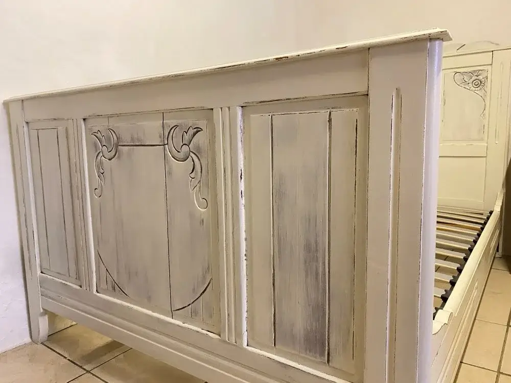 Art Deco French Painted Bed Small Double (Short 6ft) W/ Slatted Base