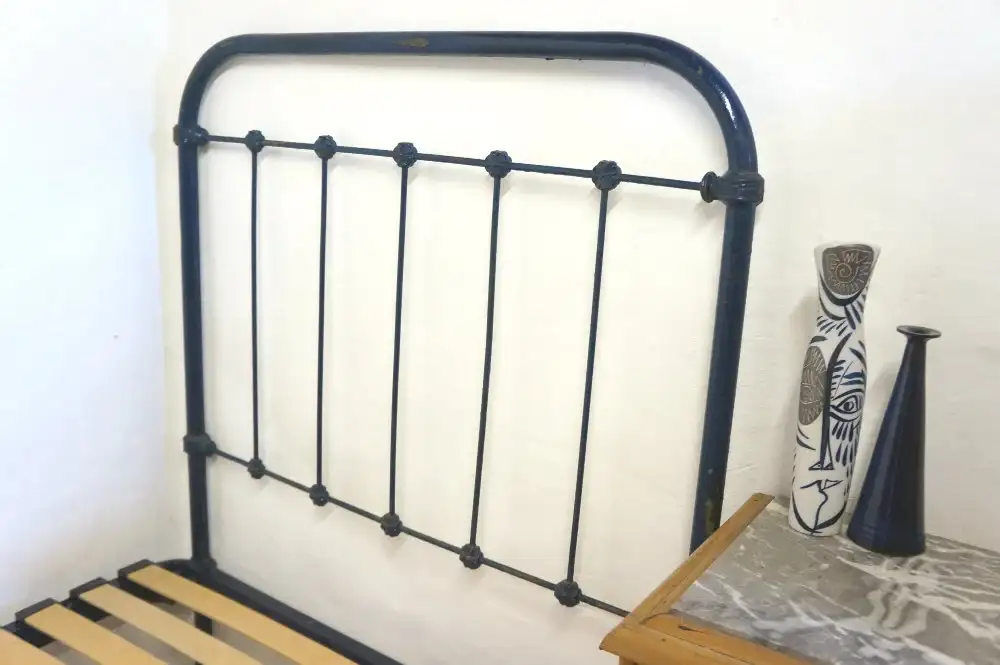 1930s French Blue Iron Bed Single W Slatted Base