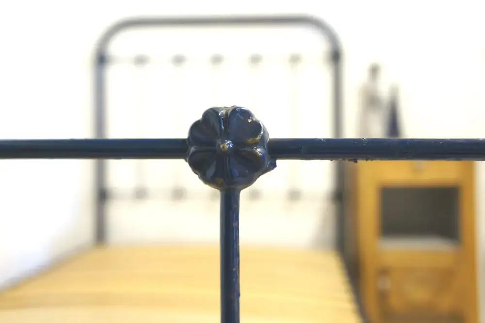1930s French Blue Iron Bed Single W Slatted Base