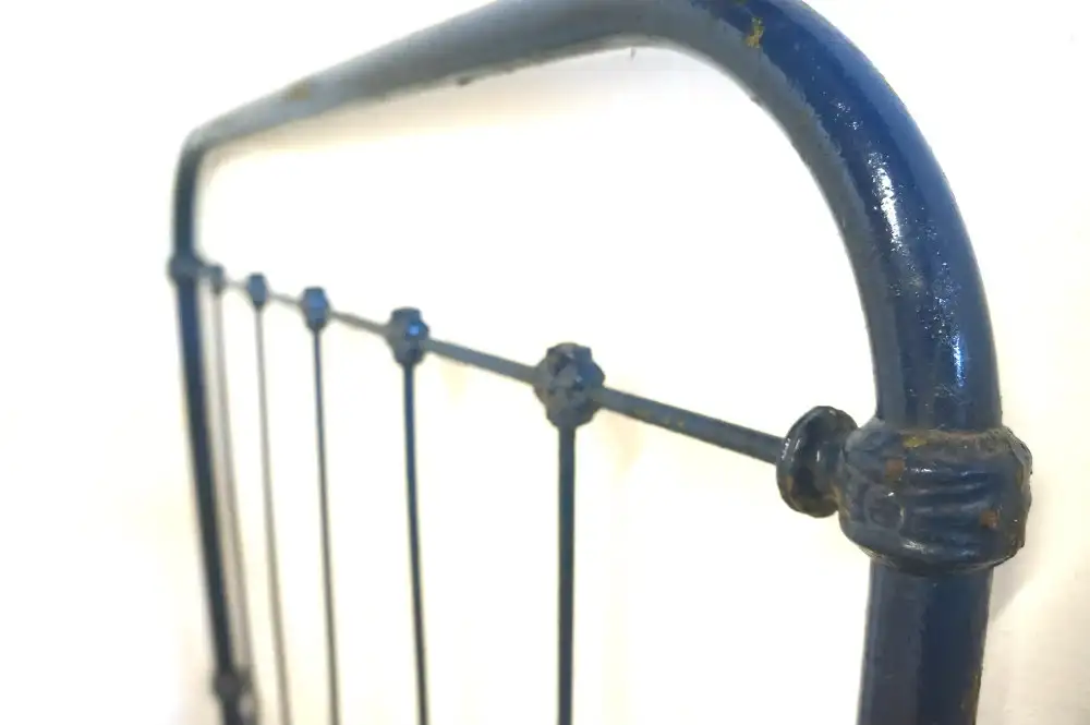 1930s French Blue Iron Bed Single W Slatted Base