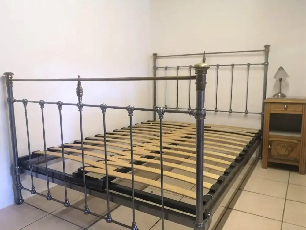 Antique French Silver & Brass Iron Bed