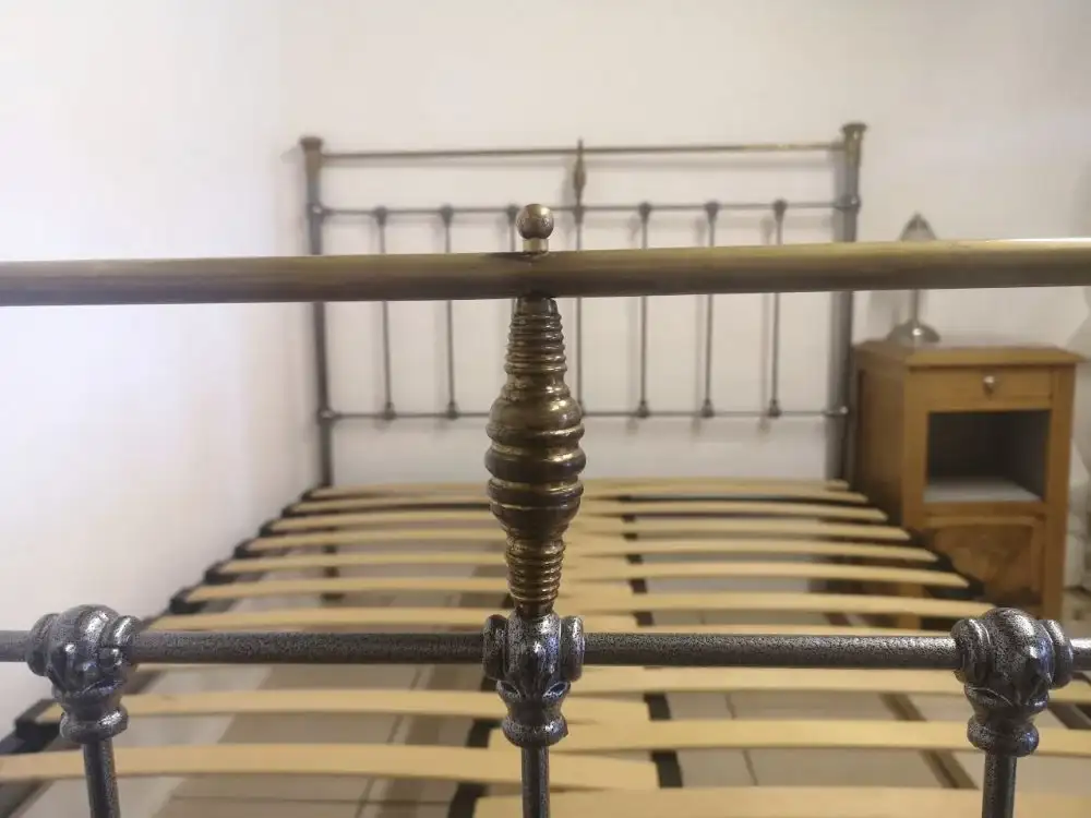 Antique French Silver & Brass Iron Bed