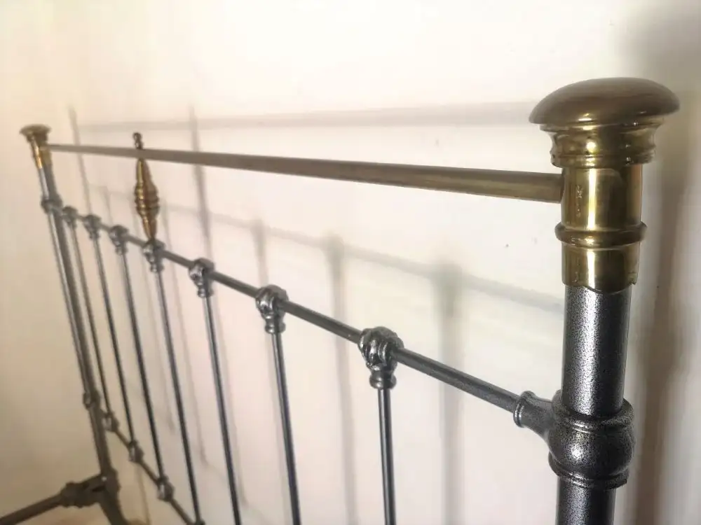 Antique French Silver & Brass Iron Bed