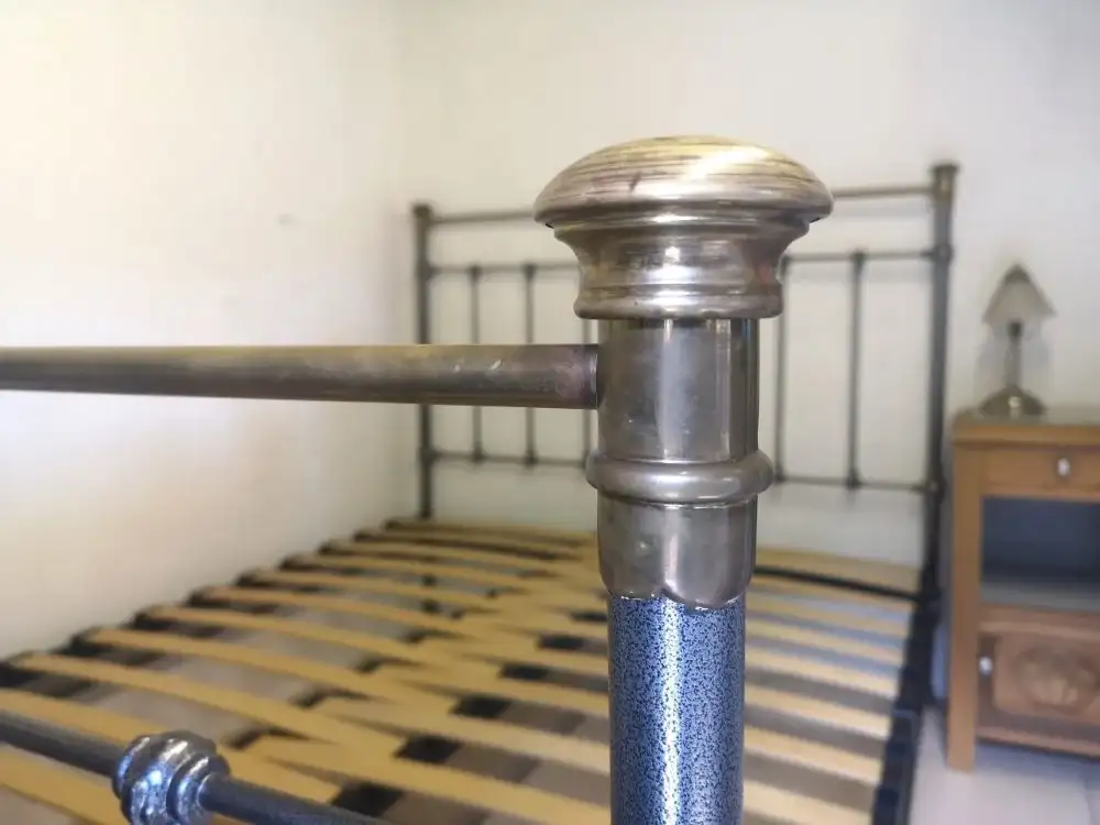 Antique French Silver & Brass Iron Bed