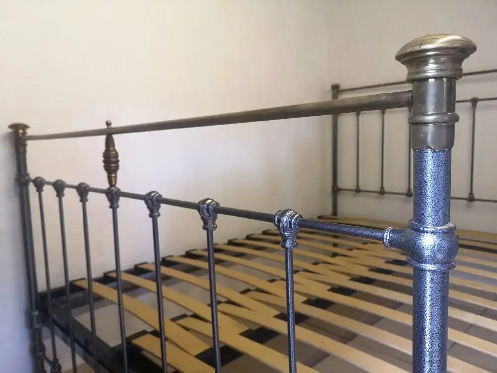 Antique French Silver & Brass Iron Bed