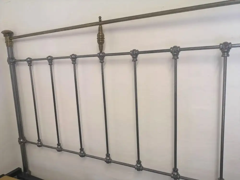 Antique French Silver & Brass Iron Bed