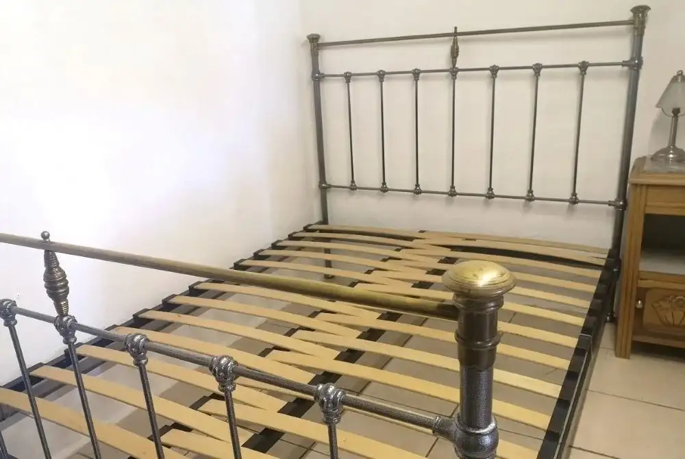 Antique French Silver & Brass Iron Bed