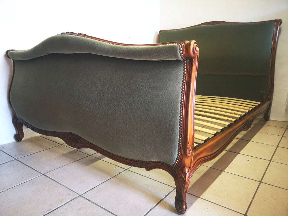 Vintage French Double Upholstered Bed Frame Green - The French Bed Company