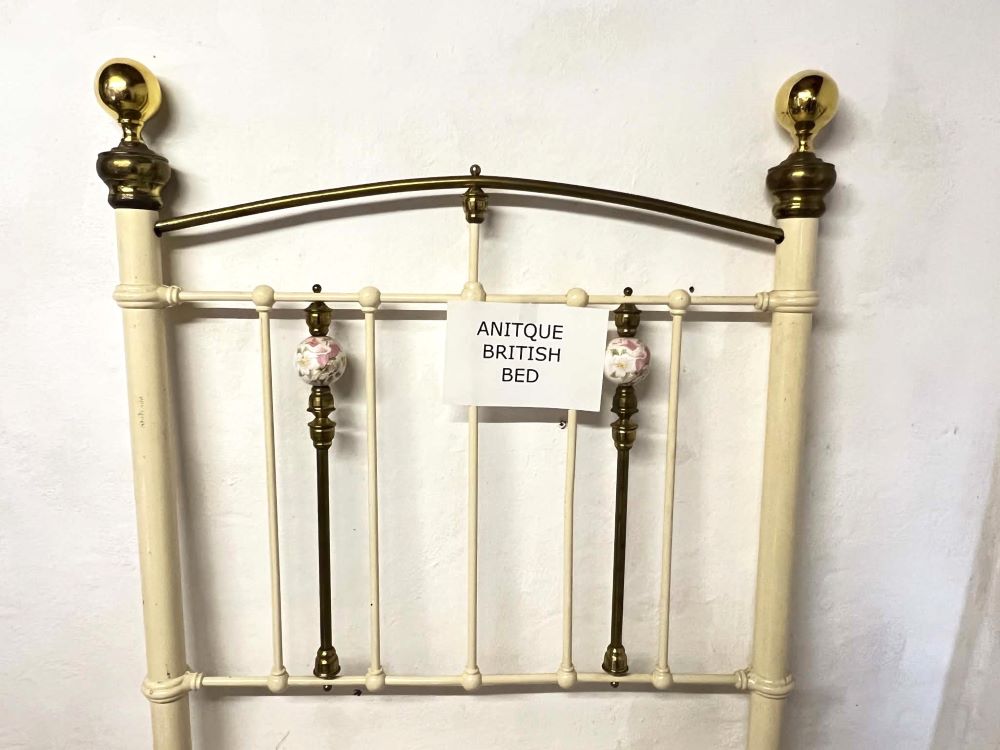 Antique British Bed With Replacement Brass Bedknobs