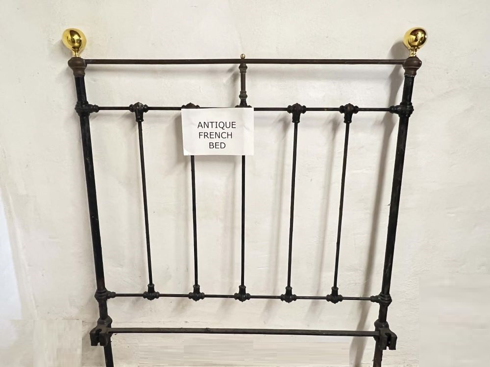 Antique French Bed With Replacement Brass Bedknobs